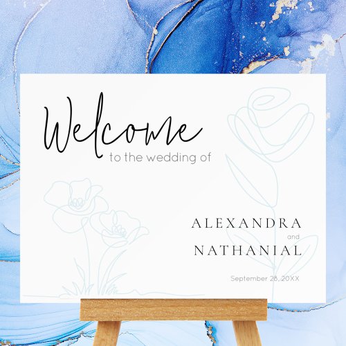 Modern Flower Dusty Blue Wedding Welcome Sign