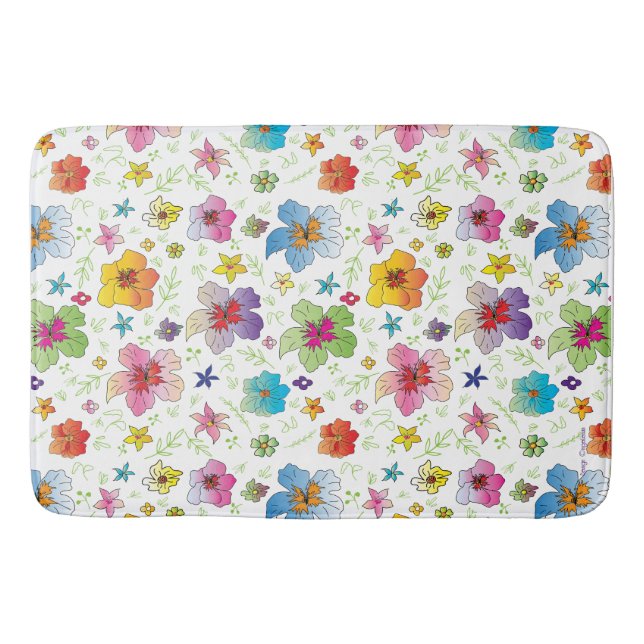 Modern Flower Floral Pattern Colorful Art Bath Mat (Front)