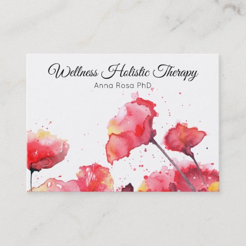  Modern Flower Floral Red Poppy Watercolor Business Card