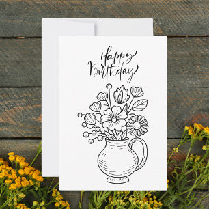Modern Flower Floral Whimsical Boho Birthday Card