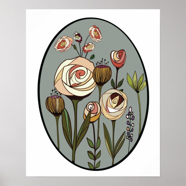 Modern flower garden hand drawn art poster (Front)