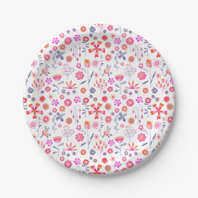 Modern Flower Garden Paper Plates (Front)