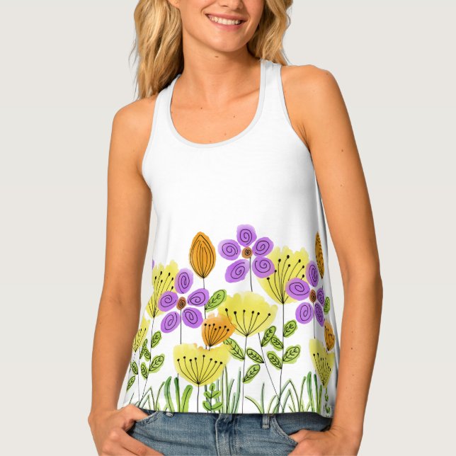 Modern Flower Garden Summer Tank Top (Front)