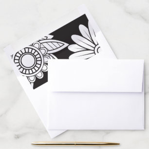 Modern Flower Grey White Wedding Envelope Liner