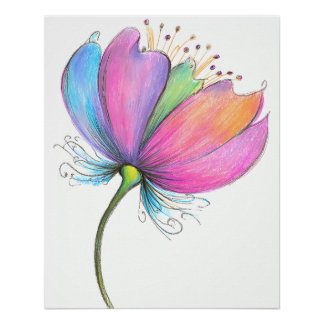 Modern flower illustration in bold colors poster