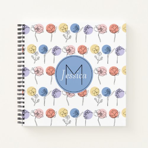 Modern Flower Line Drawings with Pastel Colors Notebook