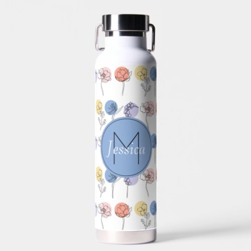 Modern Flower Line Drawings with Pastel Colors Water Bottle