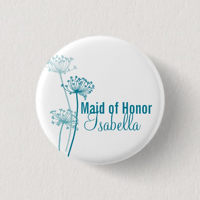 Modern flower Maid of honor wedding pin button (Front)