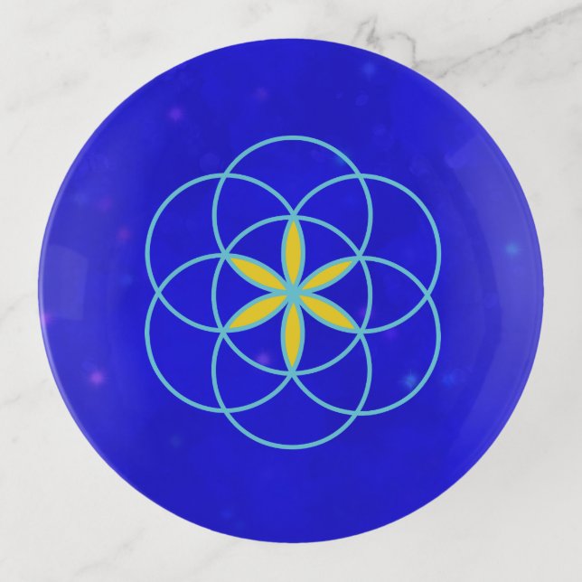 Modern Flower of Life on Blue Trinket Tray (Front)