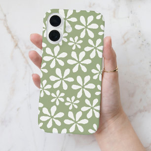Modern Flower Pattern Chic Sage Green Girly Floral iPhone 16 Case