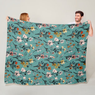 Modern flower pattern elegant home decor blue fleece blanket