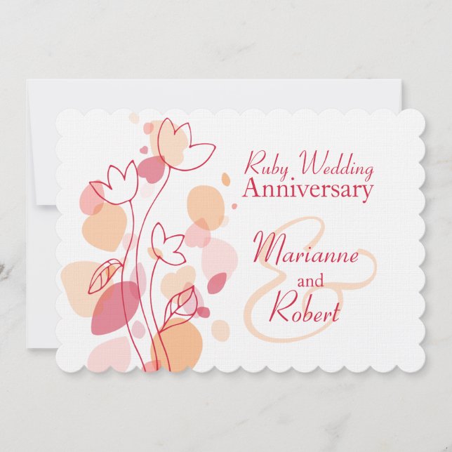 Modern flower petals red ruby wedding invite (Front)