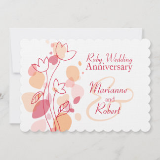 Modern flower petals red ruby wedding invite