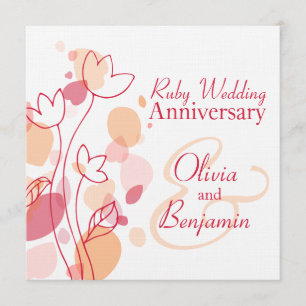 Modern flower petals red ruby wedding invite