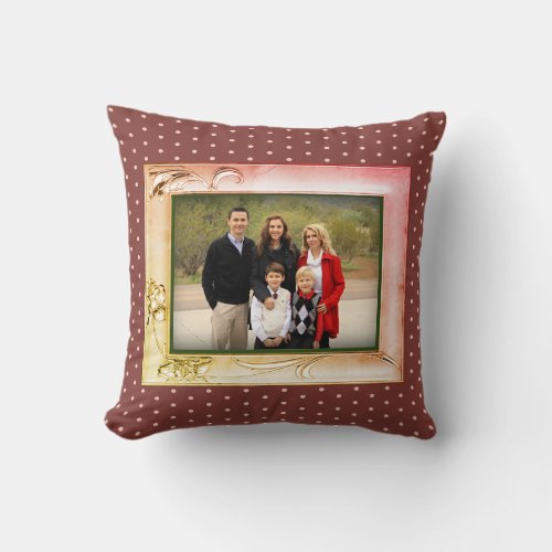 Modern Flower Photo Frame Image Pink Earthy Dots Throw Pillow