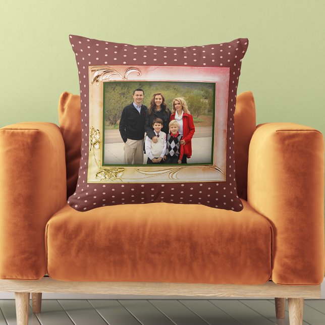 Modern Flower Photo Frame Image Pink Earthy Dots Throw Pillow (Modern Flower Photo Frame Image Pink Earthy Dots Throw Pillow)