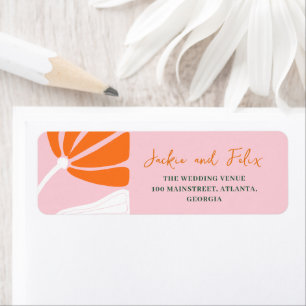 Modern flower pink & orange wedding label