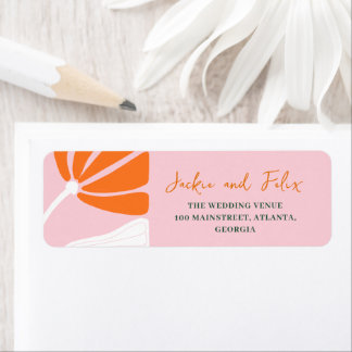 Modern flower pink & orange wedding label