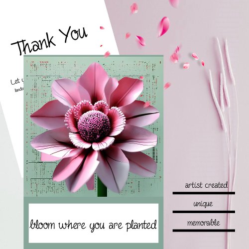 Modern Flower  Pink Paper  Thank You Card