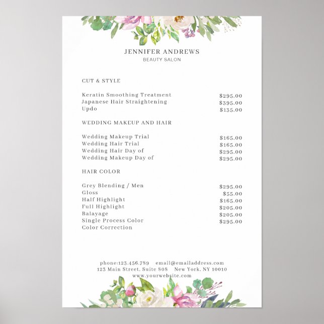 Modern Flower Price List Poster (Front)