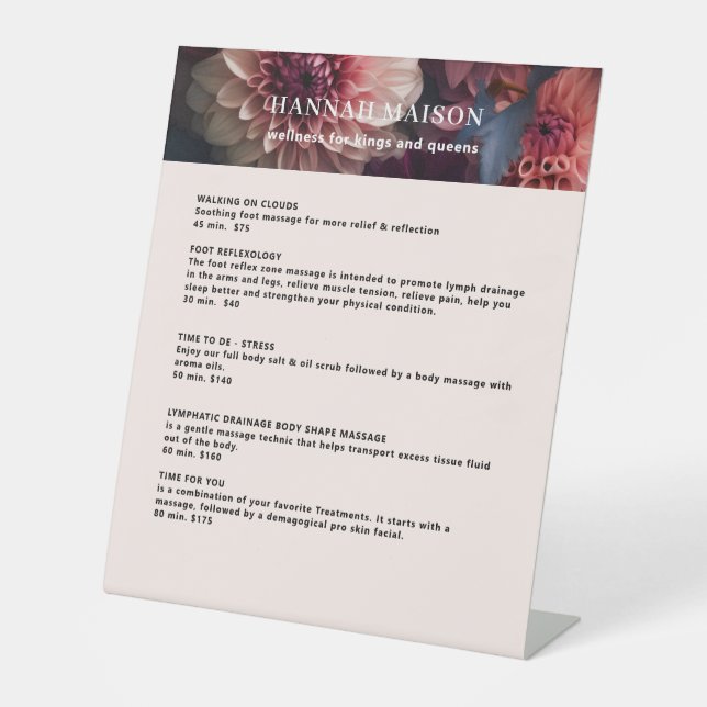 Modern Flower Salon Pricelist Pedestal Sign (Front)