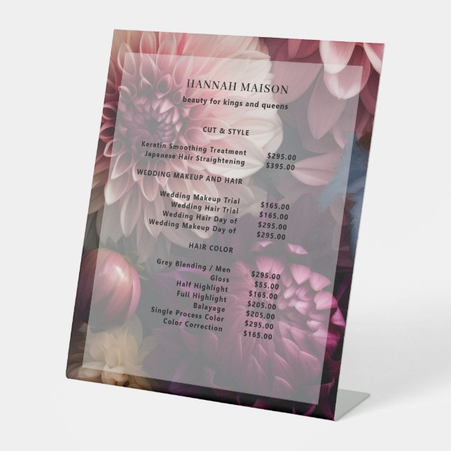 Modern Flower Salon Pricelist Pedestal Sign (Front)