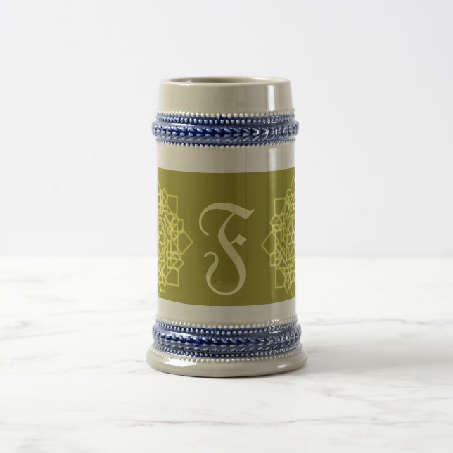 modern flower square pattern monogram name beer stein (Center)