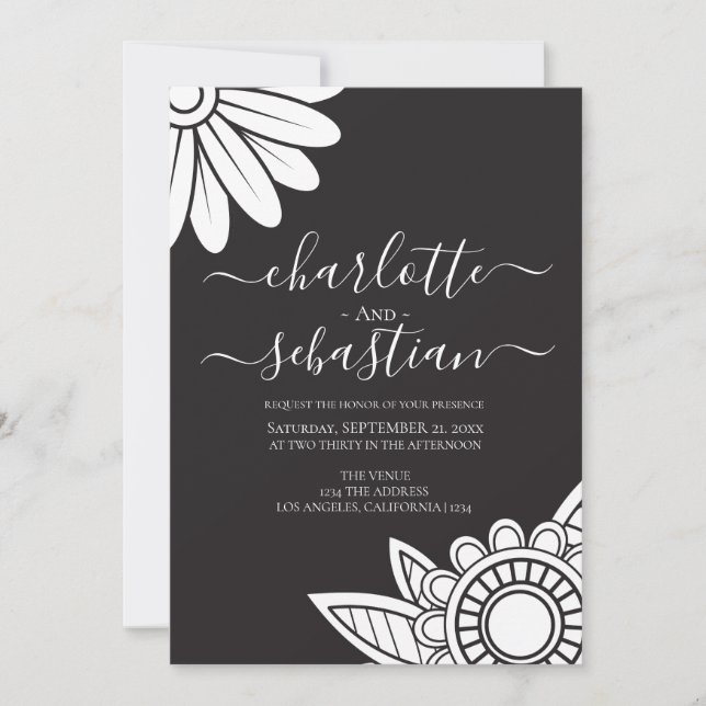 Modern Flower Typography Style Wedding Invitation (Front)