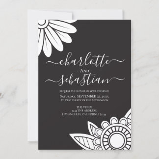 Modern Flower Typography Style Wedding Invitation