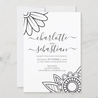Modern Flower Typography Style Wedding Invitation
