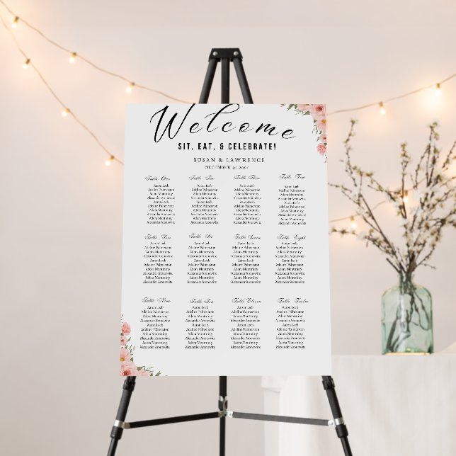 Modern Flower Wedding 12 Table Seating Chart Foam Board (In Situ (Stand))