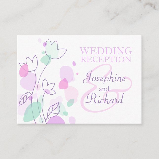 Modern flower wedding purple info enclosure card (Front)