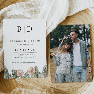 Modern Flowering Cactus Wedding Save The Date Card
