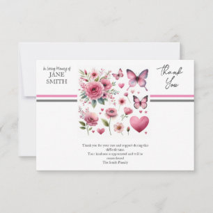 Modern Flowers and Butterflies Funeral  Thank You Card