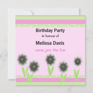 Modern Flowers and Stripes Birthday Invitation