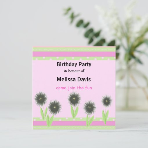 Modern Flowers and Stripes Birthday Invitation | Zazzle