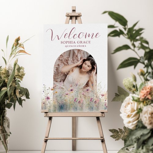 Modern Flowers Arch Photo Quinceanera Welcome Sign