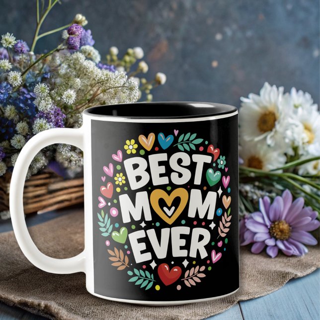 modern flowers best mom ever  Two-Tone coffee mug (Creator Uploaded)