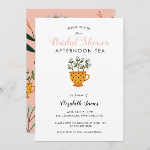 Modern Flowers Bridal Shower Tea Party Invitation