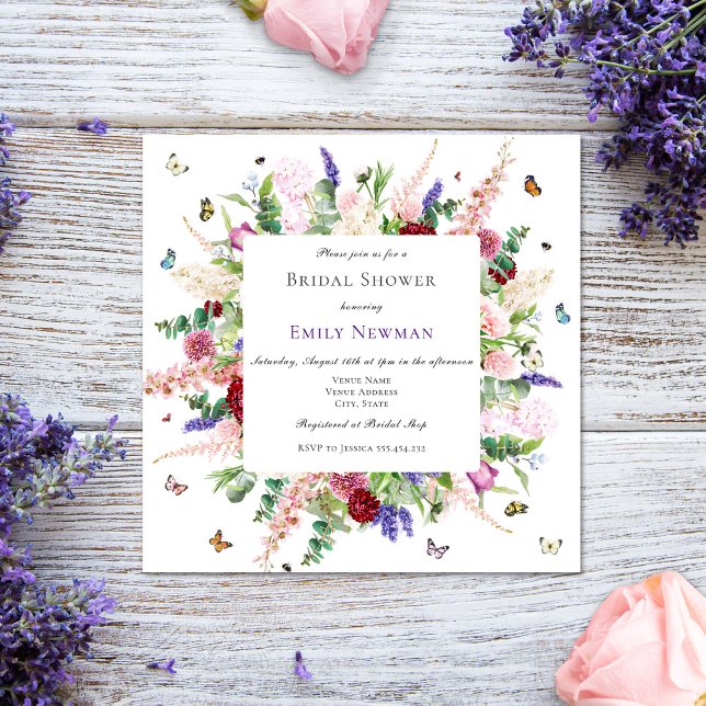 Modern Flowers & Butterflies Bridal Shower Invitation (Creator Uploaded)