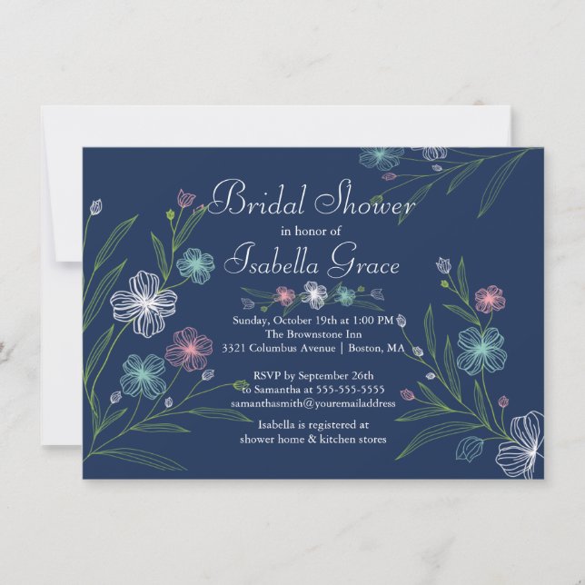 Modern Flowers floral Bridal Shower Invitations (Front)