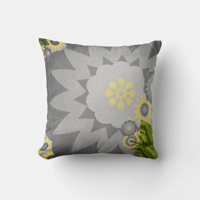 Modern Flowers in Grey and Yellow Throw Pillow (Front)