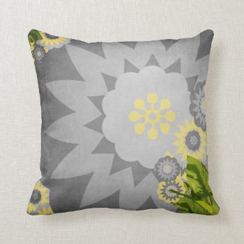 Modern Flowers In Grey And Yellow Throw Pillow by kitandkaboodle at Zazzle
