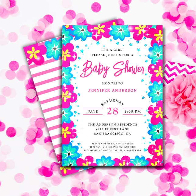 Modern Flowers It's A Girl Baby Shower Invitation (Creator Uploaded)