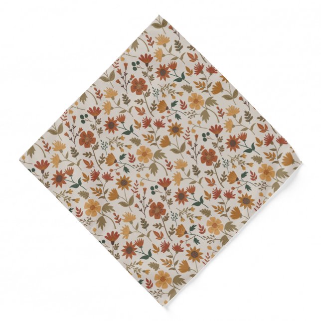 Modern Flowers Leaves Gold Rust Girly Bandana (Front)