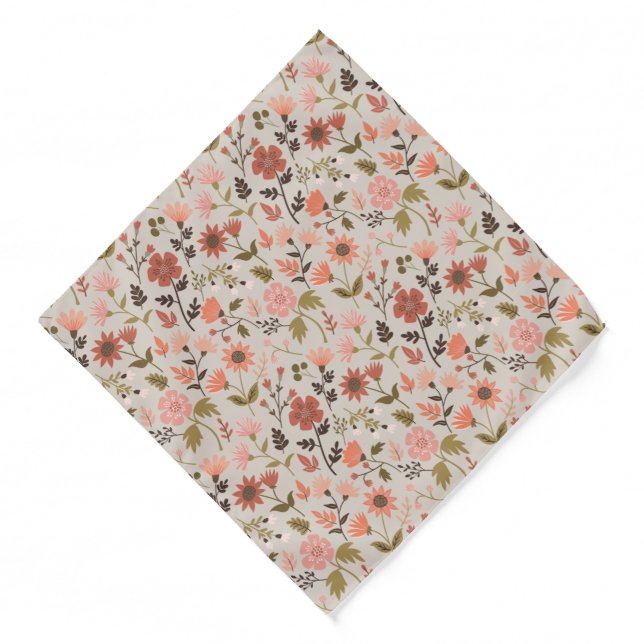 Modern Flowers Leaves Pink Girly Floral Bandana (Front)