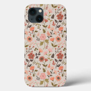 Modern Flowers Leaves Pink Girly Floral iPhone 13 Case