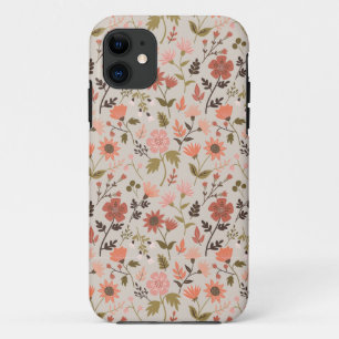 Modern Flowers Leaves Pink Girly Floral iPhone 11 Case