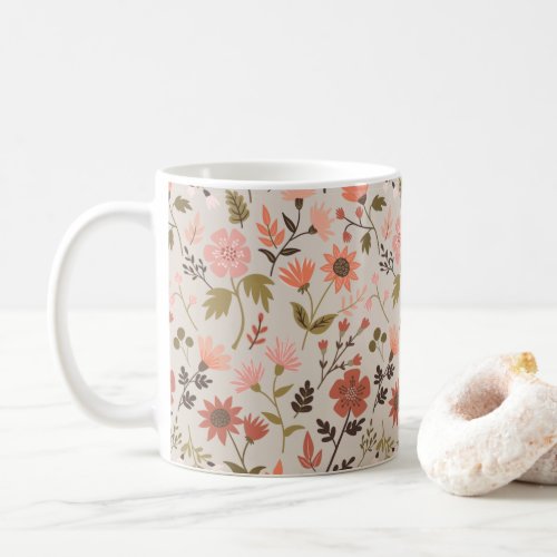 Modern Flowers Leaves Pink Gold Floral Coffee Mug