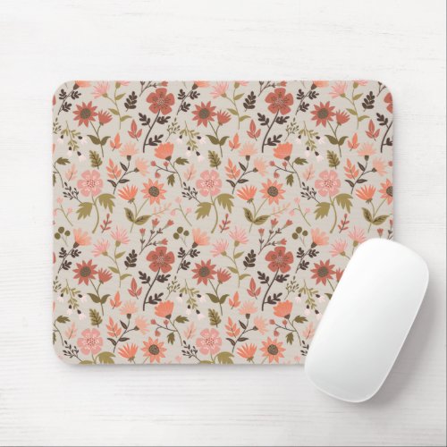 Modern Flowers Leaves Pink Green Girly Floral Mouse Pad